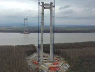 Podul suspendat peste Dunăre, dintre Tulcea și Brăila. FOTO Captură video